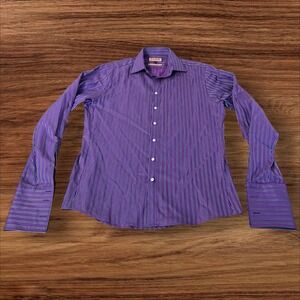 Thomas Pink Mens Purple Striped Slim Fit Prestige Dress Shirt Size 16 41cm
